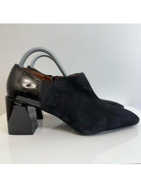 Vionic Linda Black Patent Suede Leather Shortie Block Heel Shootie Women’s 9.5